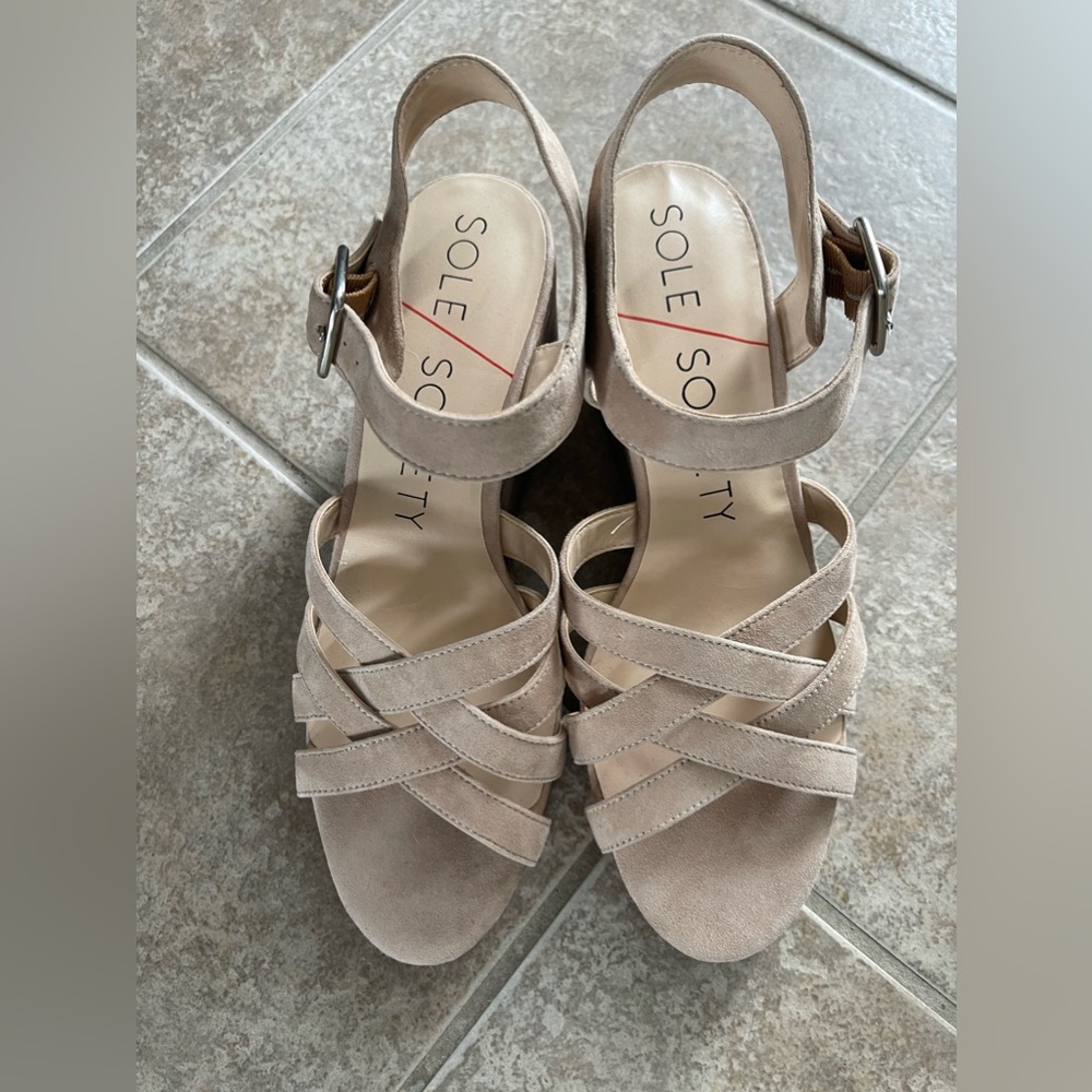 Sole Society Wedge Sandals, Nude Faux Suede